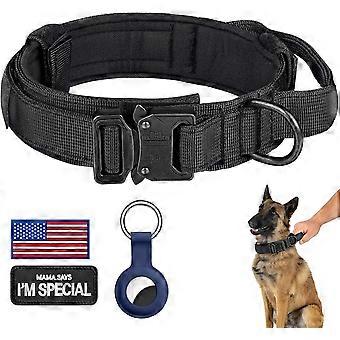 DAGANXI Taktisk Hundehalsbånd, Justerbart Militært Træningshalsbånd i Nylon med Kontrolhåndtag og Heavy Metal Spænde til Mellemstore og Store Hunde, med