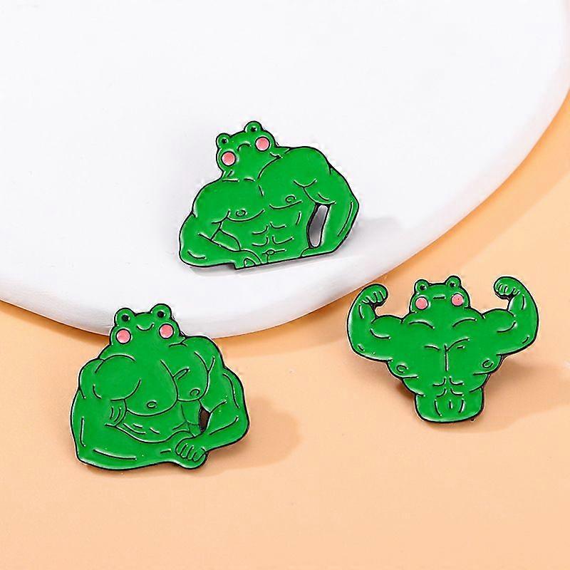 (3 Pcs) Athletic Muscle Frog Brooch Pins Set-Easter