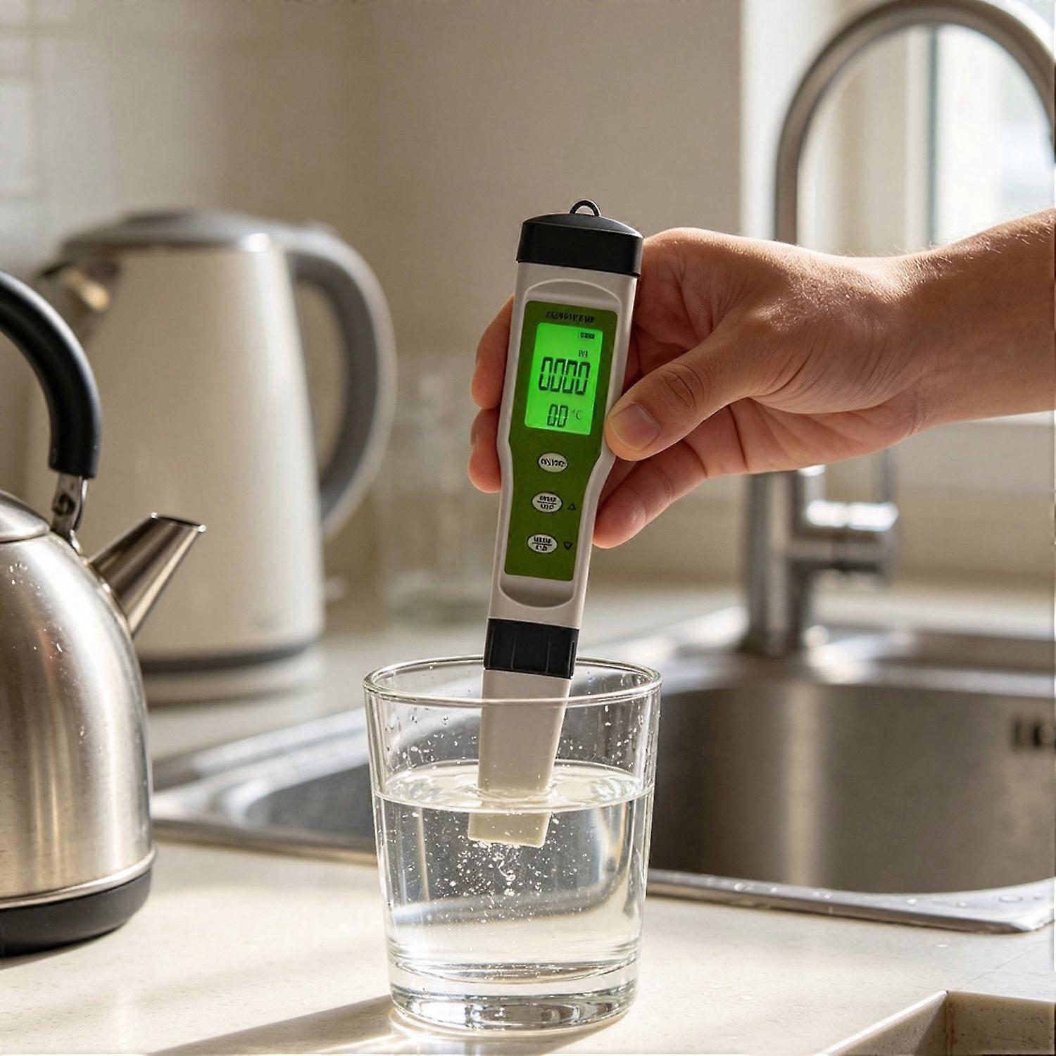 Waterproof 3-in-1 multi-function digital measuring device: measures electrical conductivity (EC), pH and temperature, green