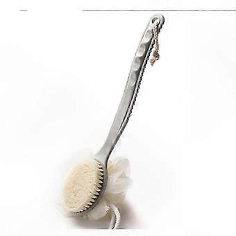 Badborstel met lange steel met luffa en borstelharen, boogvormige schrobber aan de achterkant voor het exfoliëren en reinigen van de huid