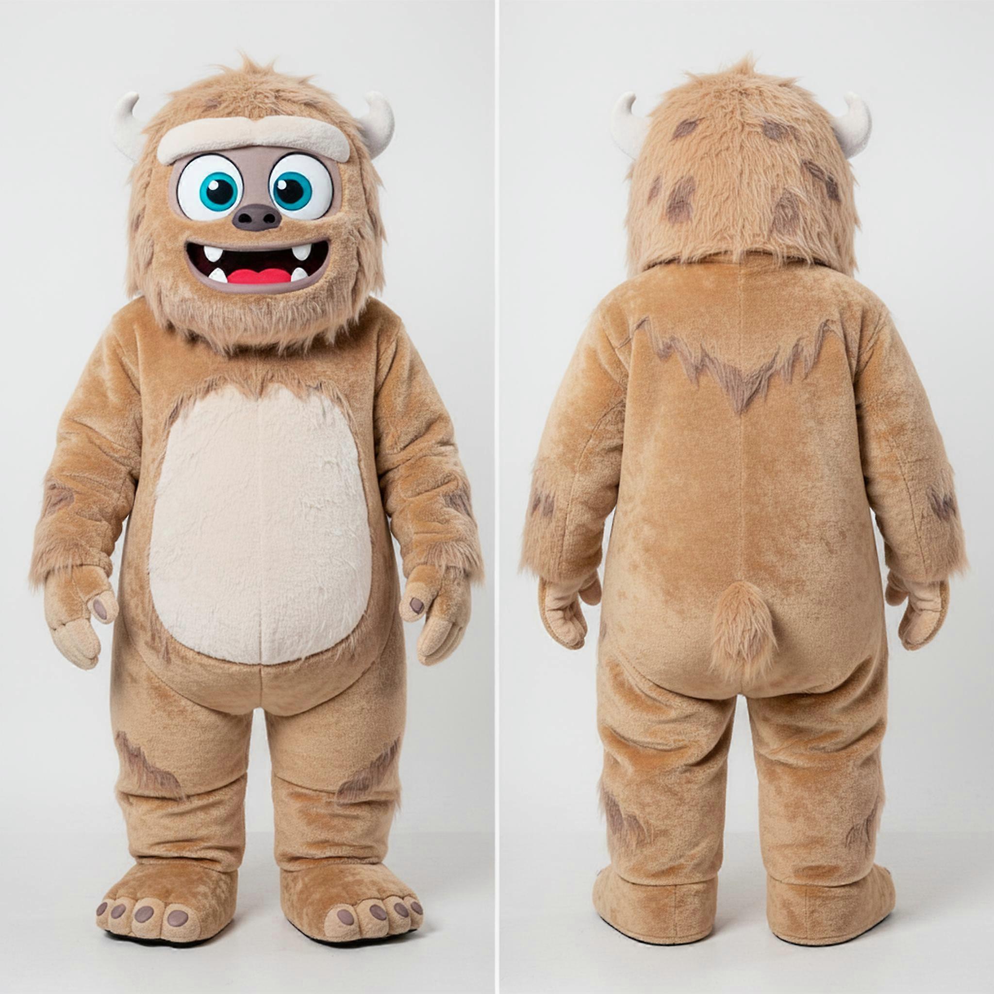 MASTICOT Tan Fluffy Cartoon Yeti Mascot