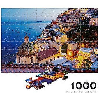 Puzzel van de Amalfikust met 1000 stukjes, een uitdaging voor volwassenen, en een sfeervol familiespel met de schemering van Positano.