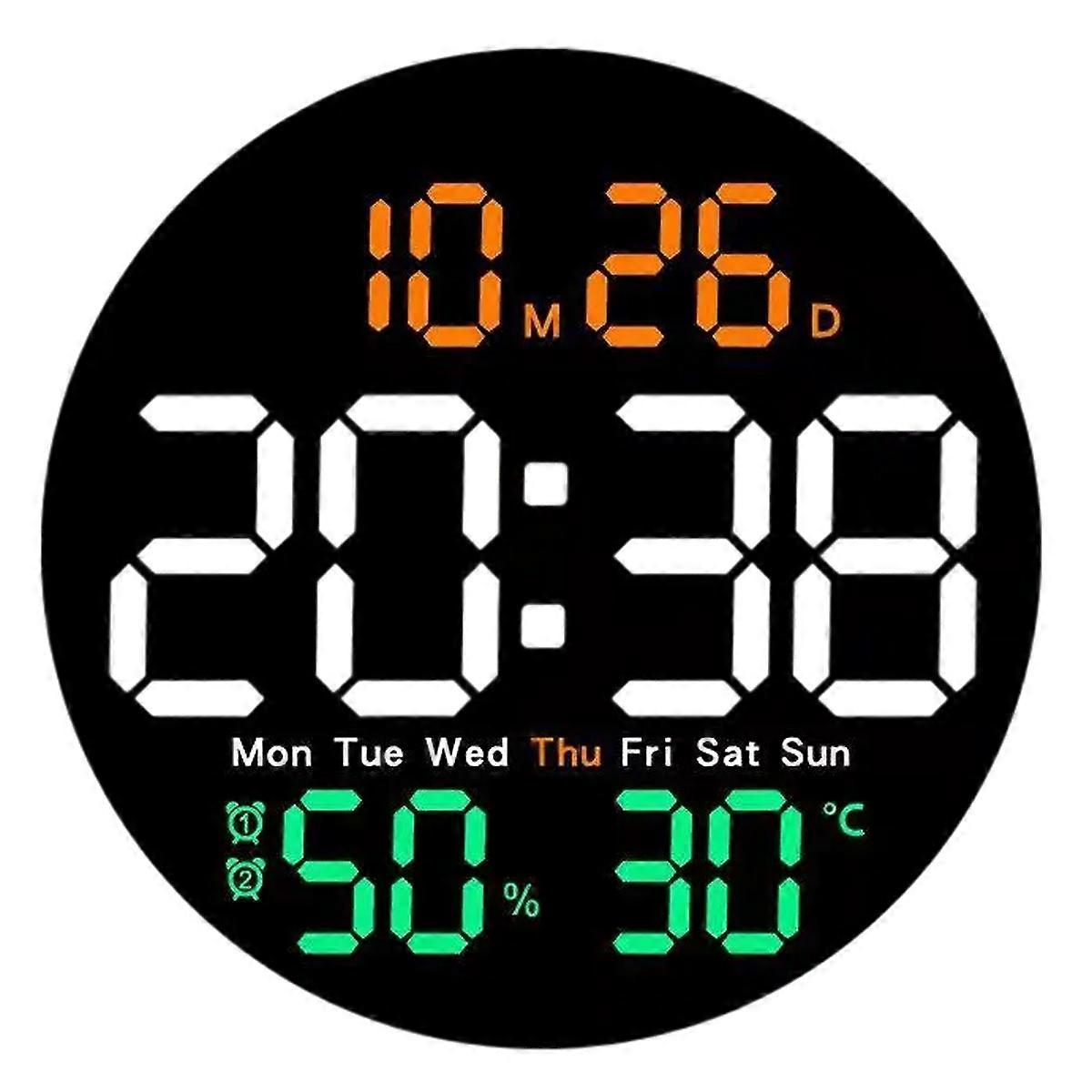 Adjustable Brightness LED Wall Clock with Temperature Humidity Display Silent
