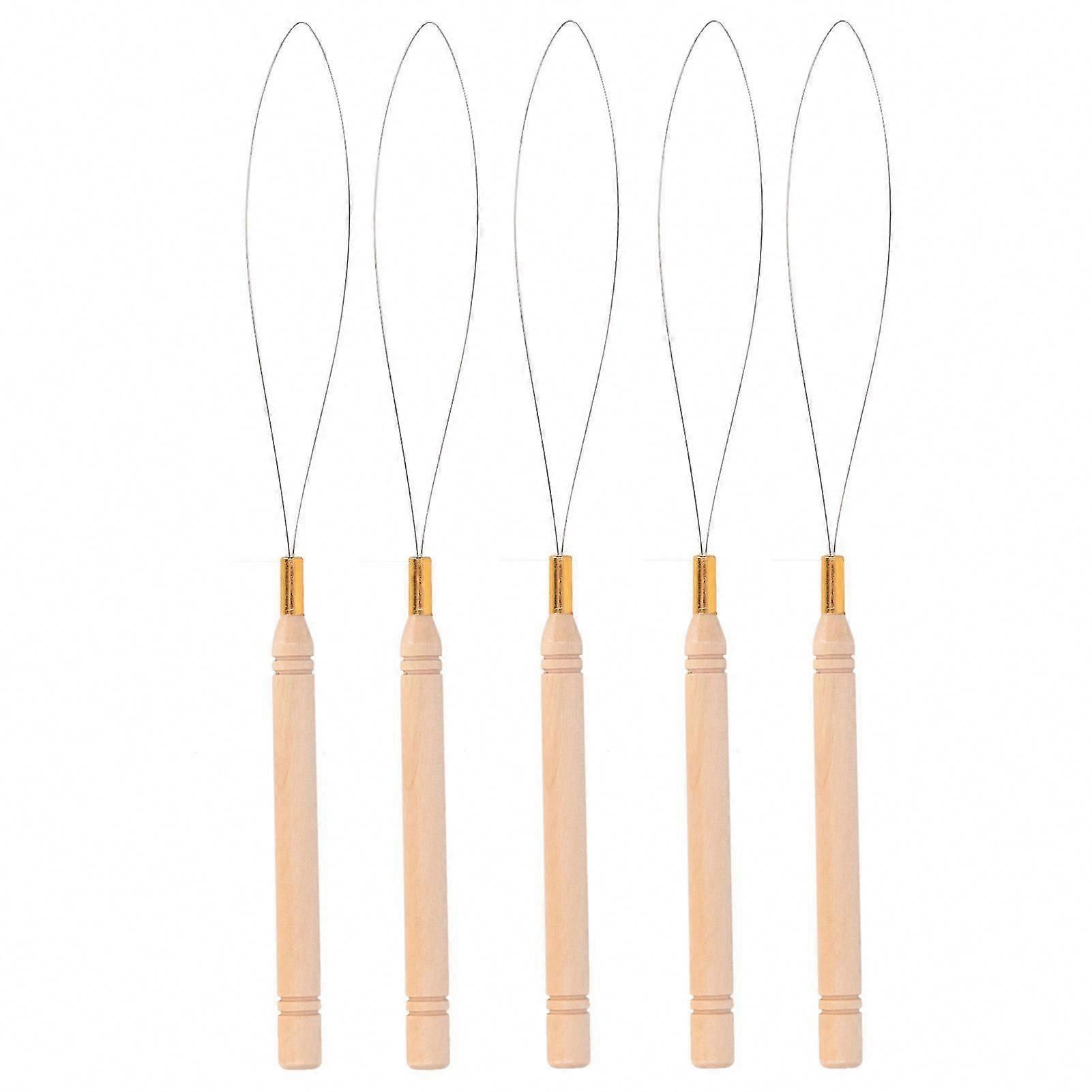 Anti-Slip Beech Handle Hair Extension Loop Needle Kit, 5pcs Pulling Hook Needles for Tufting