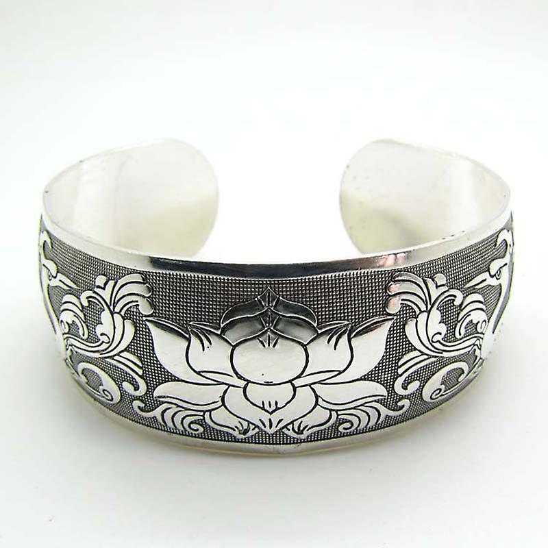 Hot Peach Clouds Crane Tibetan Silver Bracelet