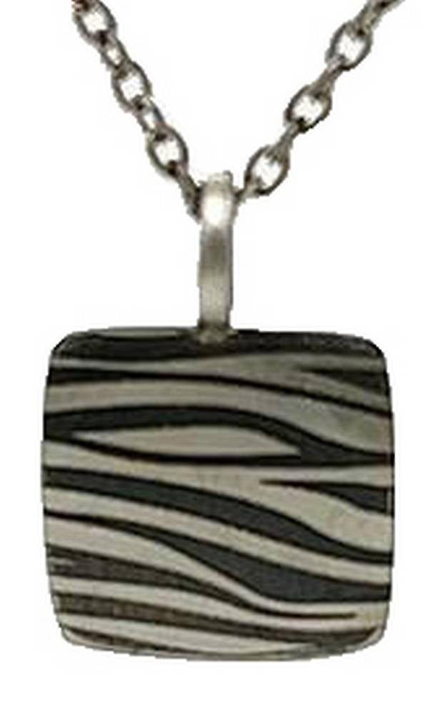 Ti2 Titanium Zebra Print Square Pendant - Silver/Black
