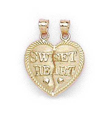 14k Yellow Gold Break apart SweetLove Heart Pendant Necklace-Pendant for Women - 1.7 Grams