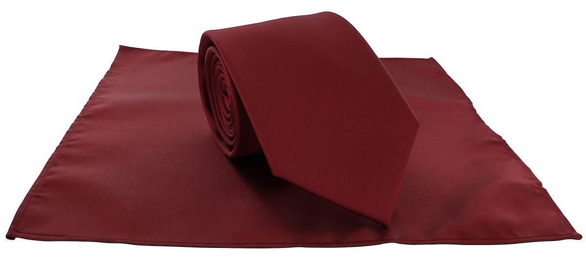 Michelsons of London Plain Polyester Pocket Square and Tie Set - Dark Red