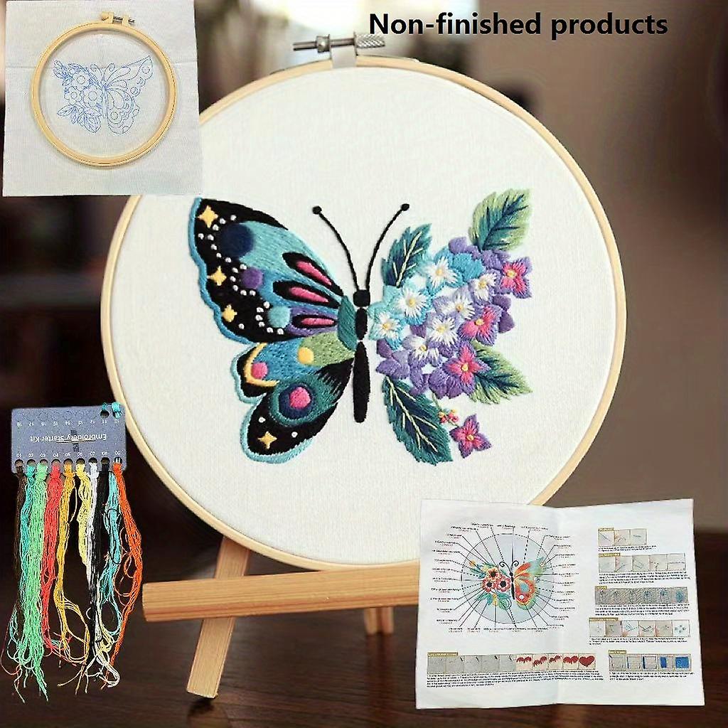 1pc 3d Embroidery Starter Kit For Beginners Cross Stitch Kits For Adults Include Embroidery Cloth With Flower Patterns And Embroidery Hoop Threads