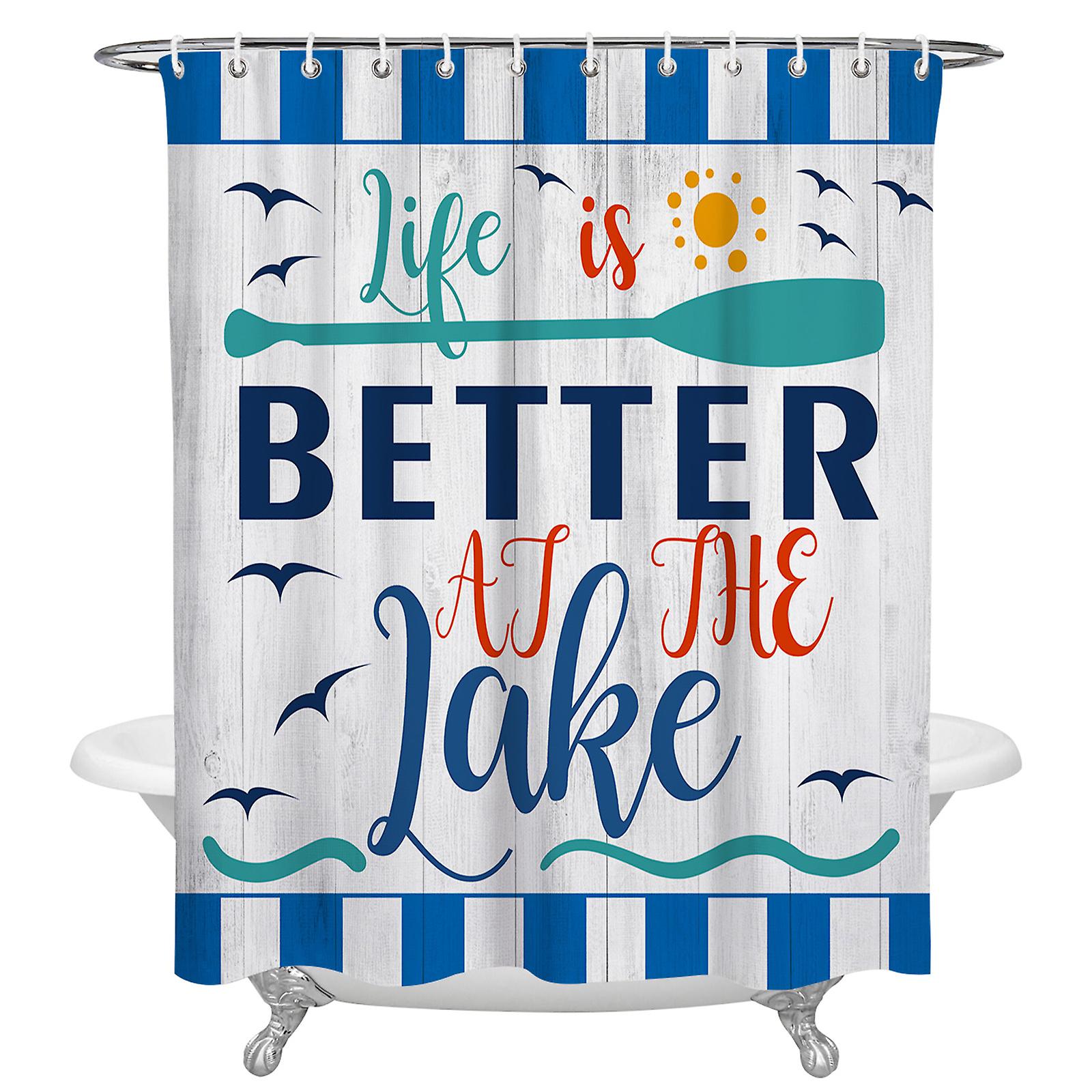 Printed Curtains Thème d’été Grain de bois Imperméable Rideau de douche Rideau de salle de bain Tiss