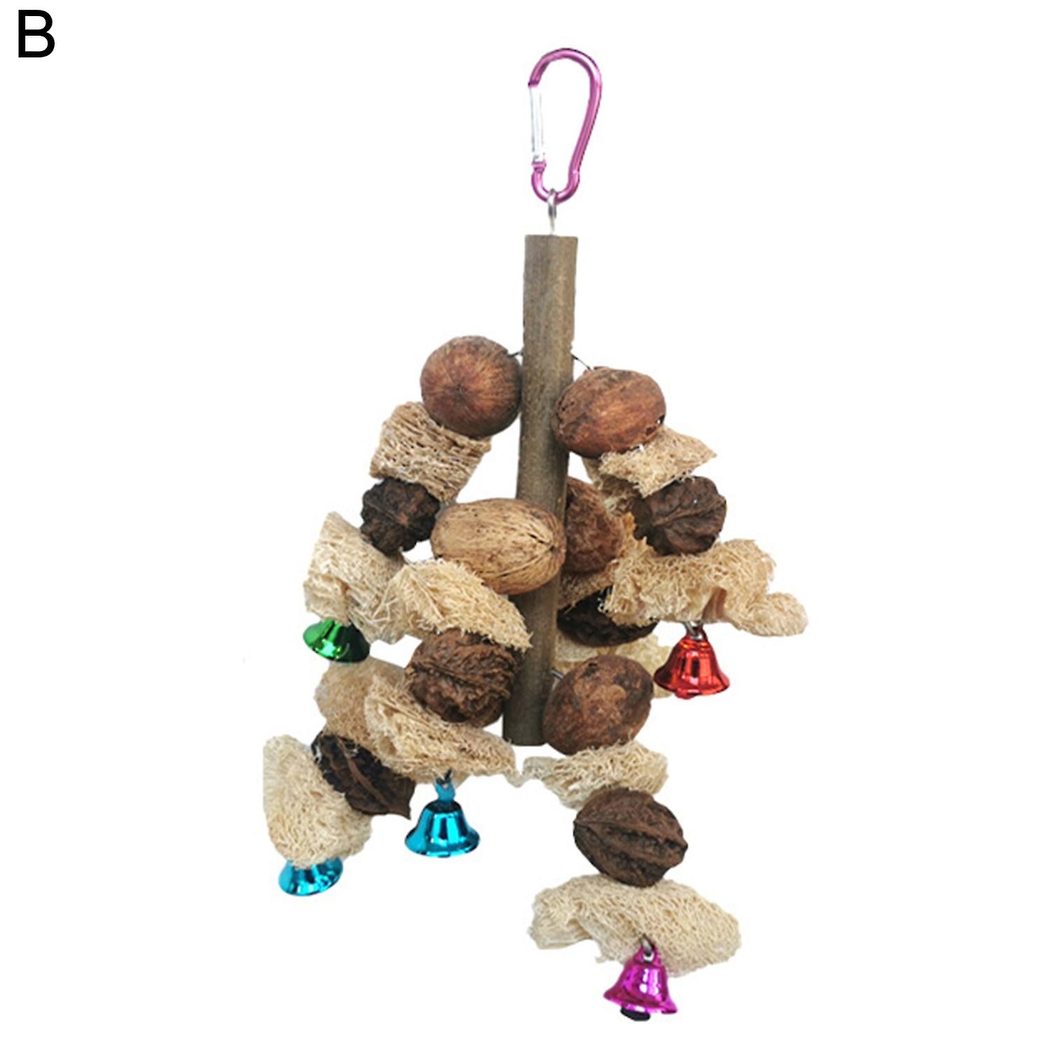 ZHOUBA Bird Toy with Bell Teeth Molar Natural Wood Parrot Hanging Foraging Toys Bird Supplies