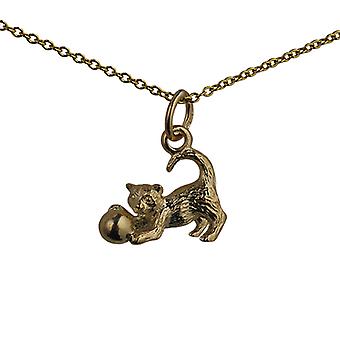 9ct Gold 11x19mm Cat playing with Ball Pendant with a cable...