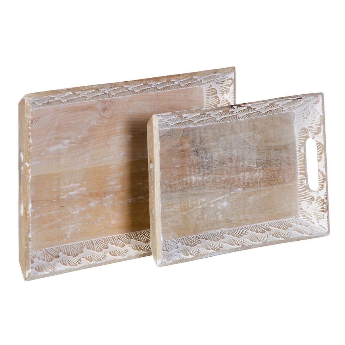 Snackplateau 45,5 x 30,5 x 5,5 cm Wit Mango hout (2 Stuks)