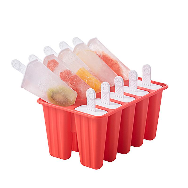 Ice Cream Molds(red), 10 Cavities Ice Cream Molds, Reusable Popsicle Molds For Preparing Popsicles Ice Cream Sorbets