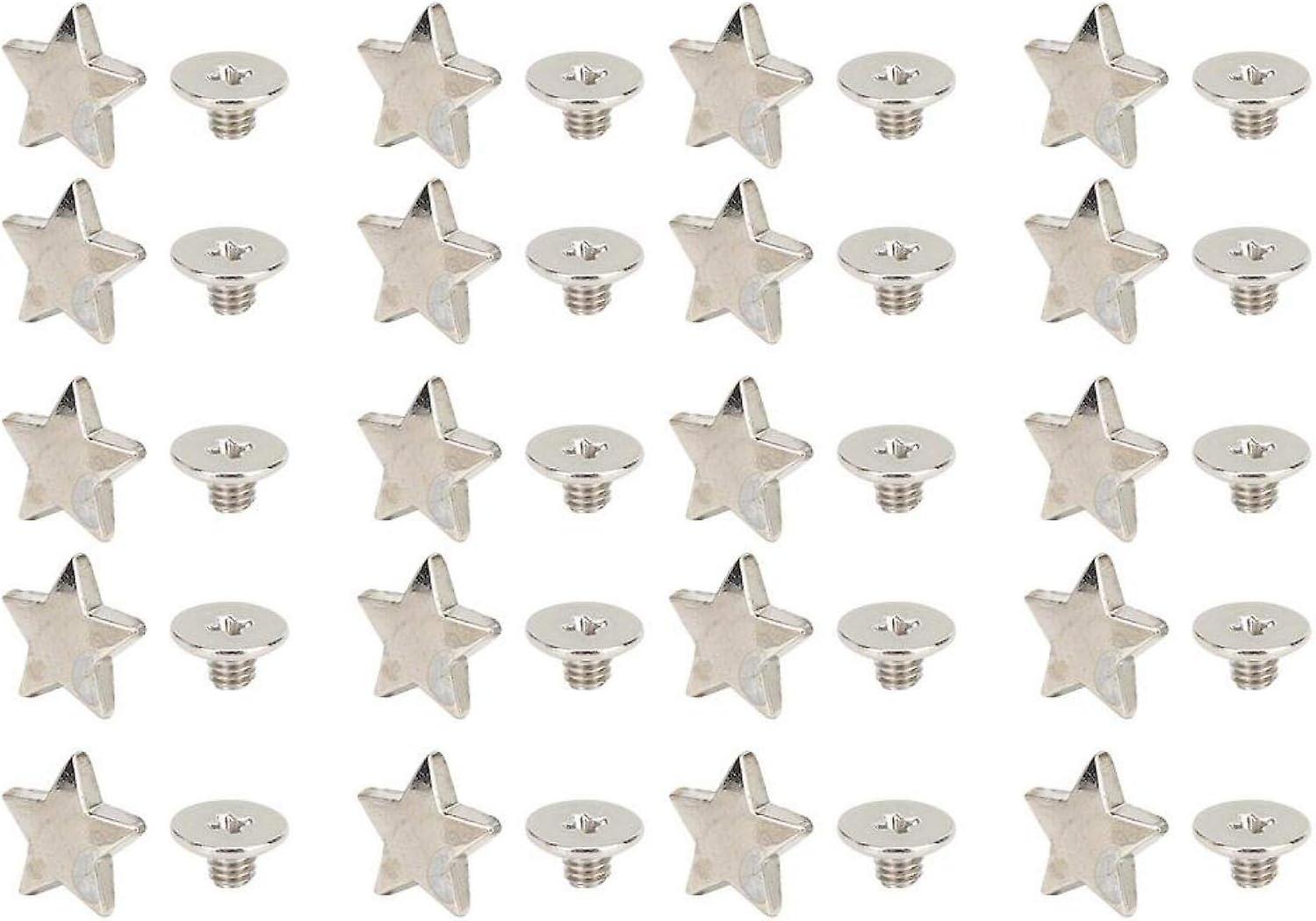 Silver Star Rivets for Leather, 20Pcs Star Shape Rivet Stud Button Leather Craft Rapid Rivet Button 