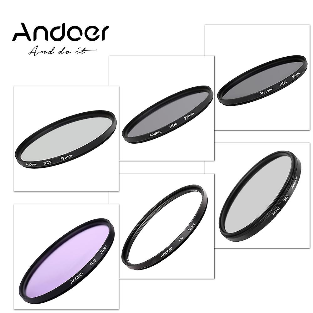 Andoer 77mm UV+CPL+FLD+ND(ND2 ND4 ND8) Photography Filter Kit Set Ultraviolet Circular-Polarizing Fl