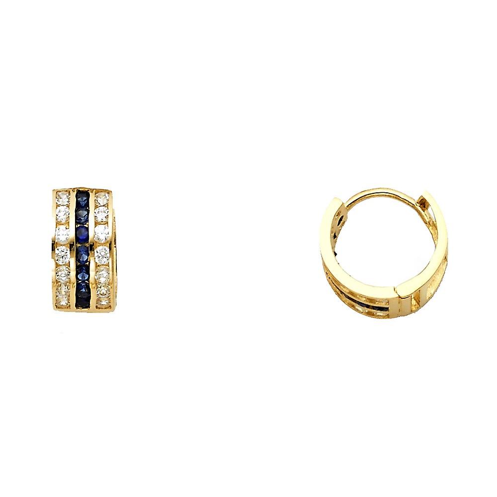 Or jaune 14 carats Bleu et W zircone cubique Boucles d’oreilles 10x10mm Boucle d’oreille pour femme
