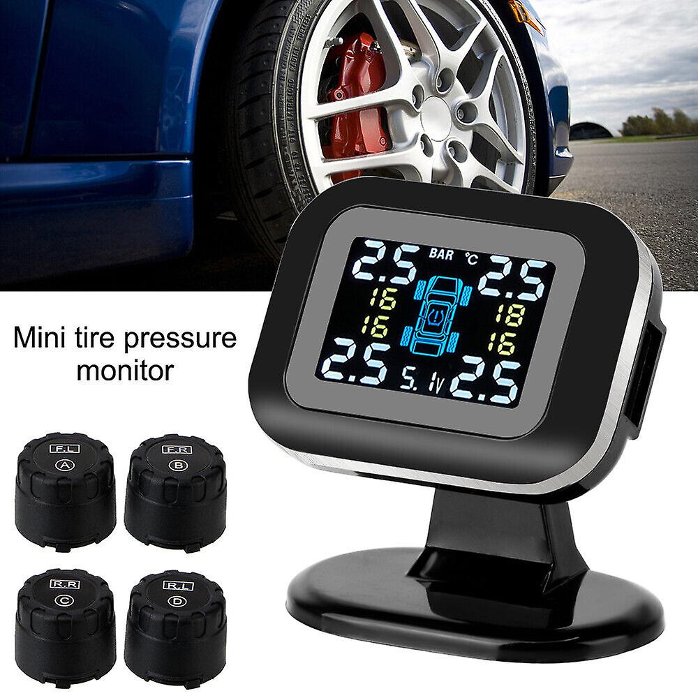 Wireless USB TPMS LCD Car Tire Pressure Monitoring System W/4 External Sensors