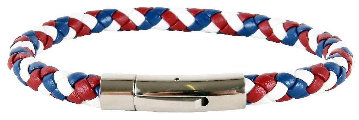 David Van Hagen Braided Leather Clasp Bracelet - Red/Blue/White