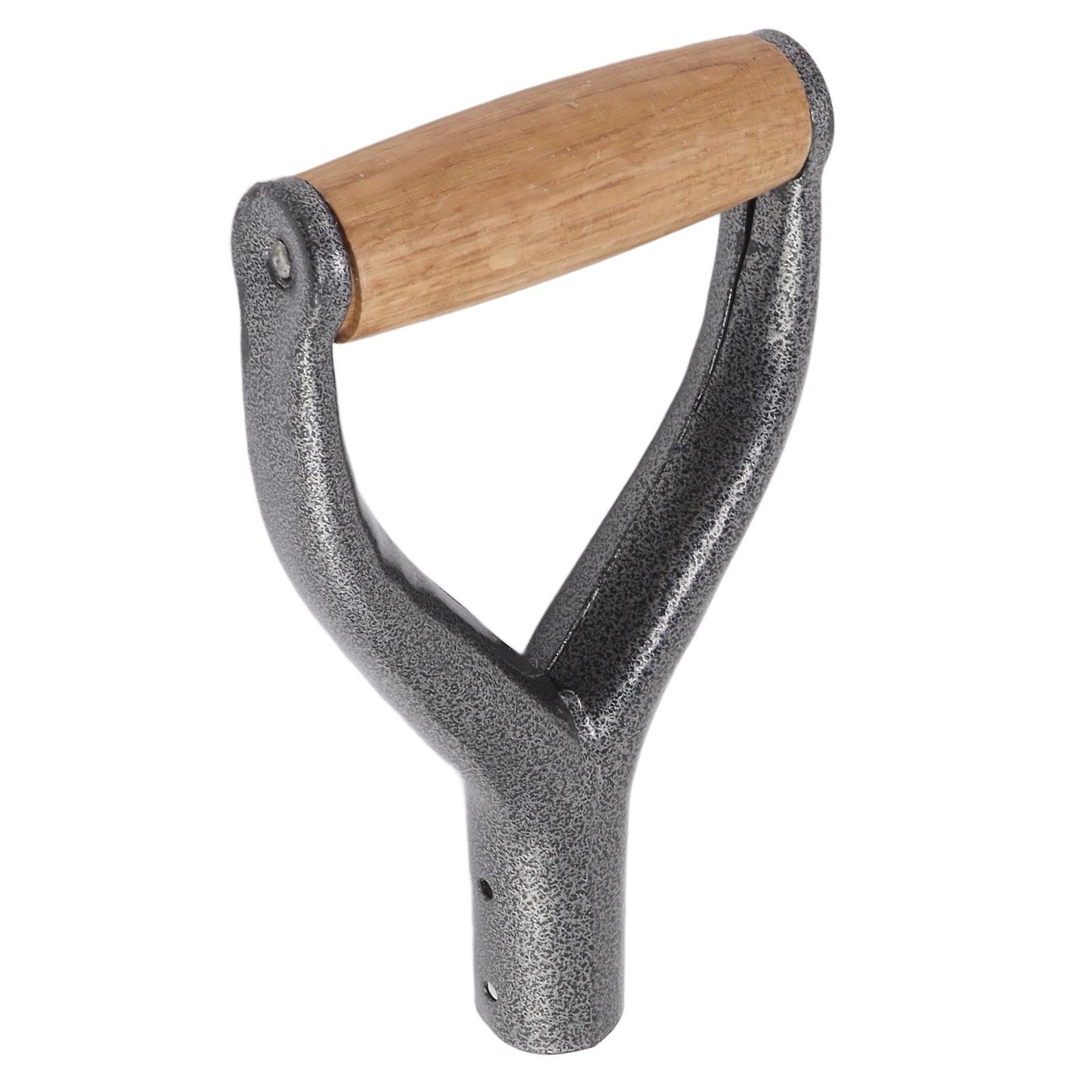 Shovel Handle Y Shaped 12.22in Inside Diameter Replacement Spade Handle with Wooden Grip for Garden Digging Raking Tool Silver