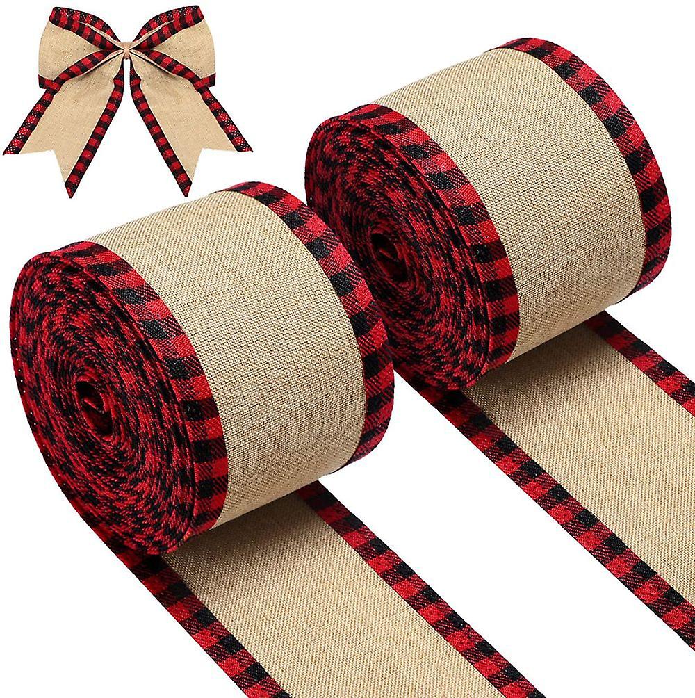 2 Rolls Christmas Buffalo Plaid Wired Edge Ribbons Christmas Tree Burlap Fabric Craft Red 216 Inch (Black and White, 2.5 Inch Width)Ribbon Wrapping Ri