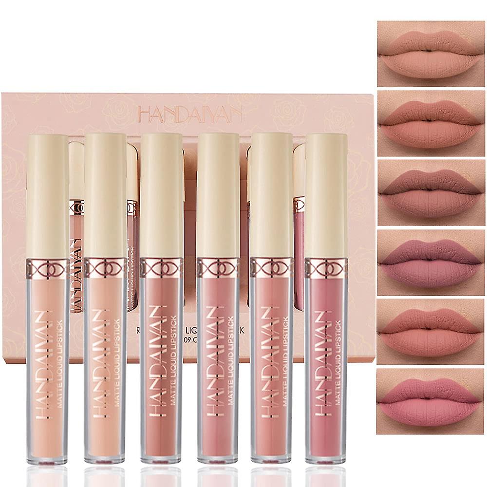 Matte Liquid Lipstick Sets, 6 Nude Colors Non-stick Cup Not Fade Waterproof Lip Gloss