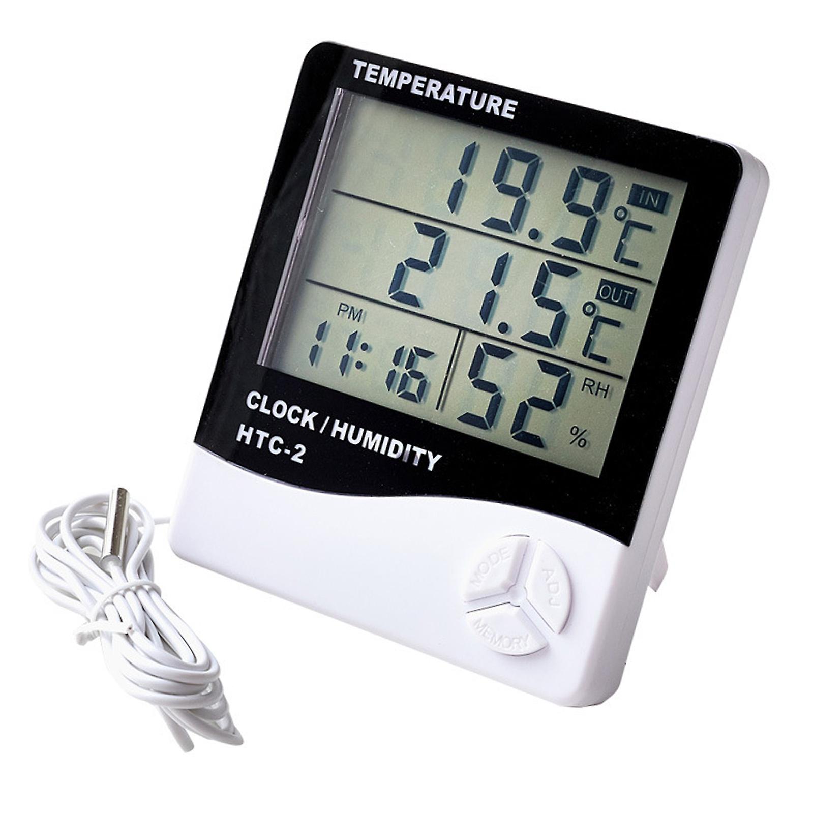 Digital Indoor Outdoor Thermometer Hygrometer with Large Screen Clock Ideal for Temperature and Humidity Monitoring with Alarm Function Plastic Whit
