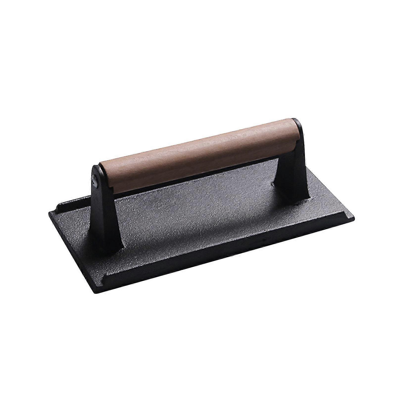 Järn rektangulär gitter kött pressbräda med trähandtag köttpress