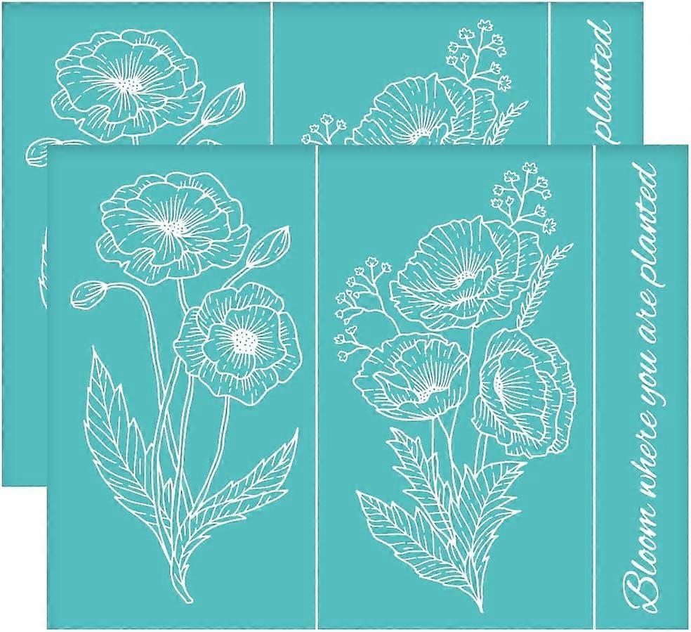 2pcs Poppy Silk Screen Printing Stencils Self-Adhesive Silk Screen Stencils Flower Screen Stencils Reusable