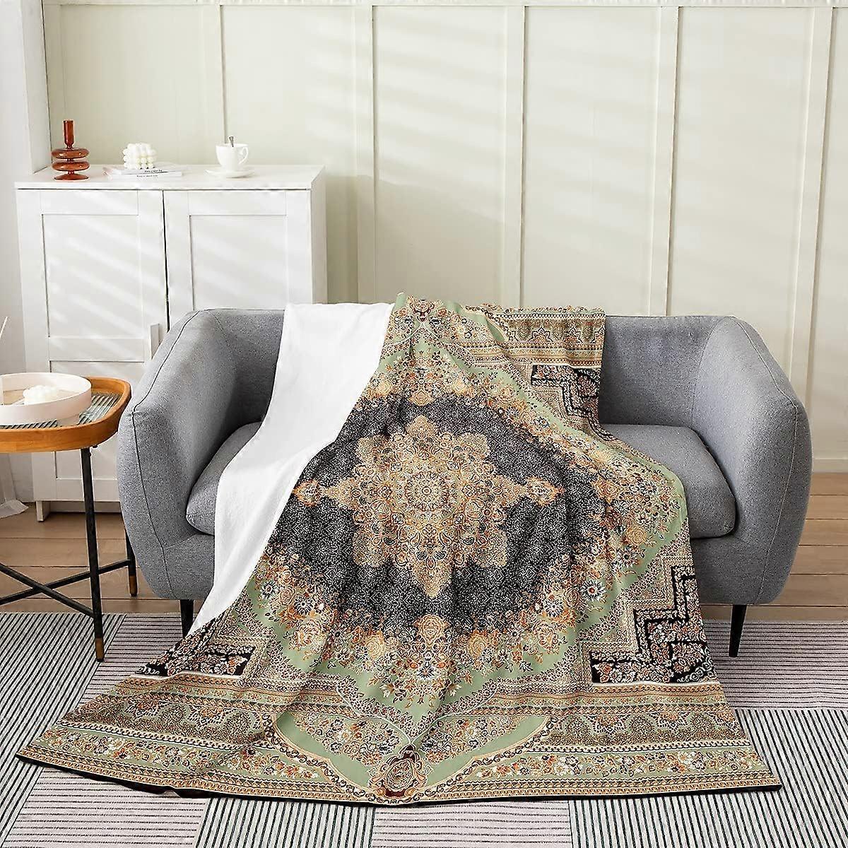 Boho Tribal Blanket Baby 30x40 Inch, Retro Exotic Throw Blanket, Vintage Lattice Bohemian Fleece Blanket, Yellow Black Antique Grid Damask Inspired Me