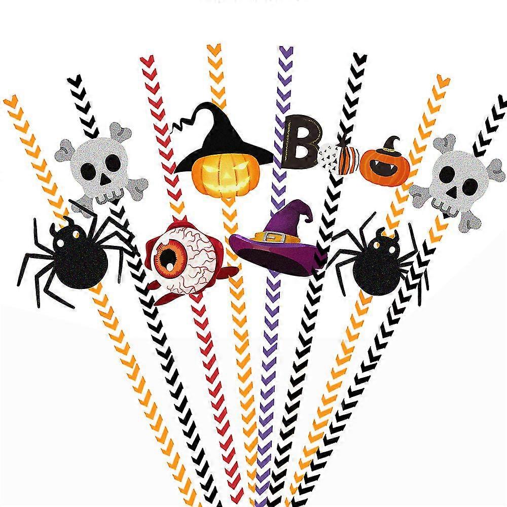 24pcs Halloween Biodegradable Disposable Drinking Paper Straws Party Tableware