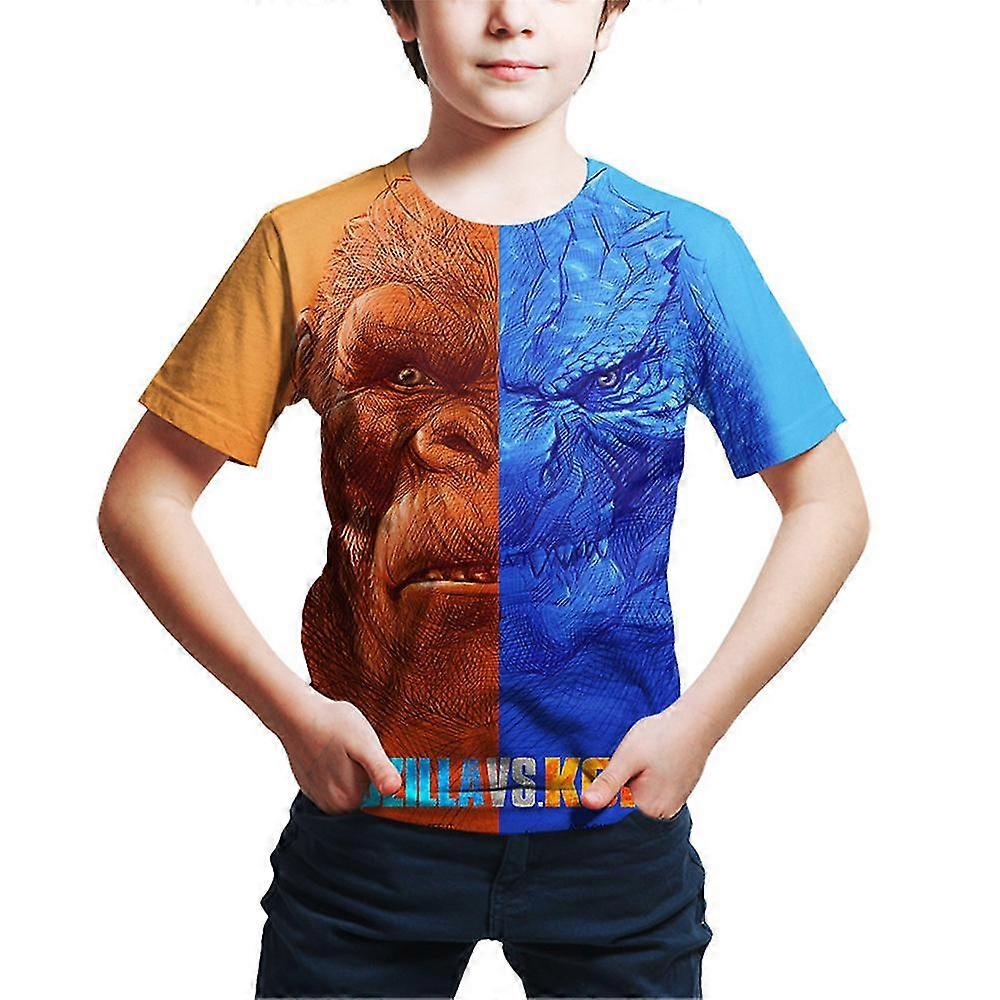 4-9 let Děti Godzilla vs Kong 3D tištěné ležérní tričko s krátkým rukávem Topy Trička