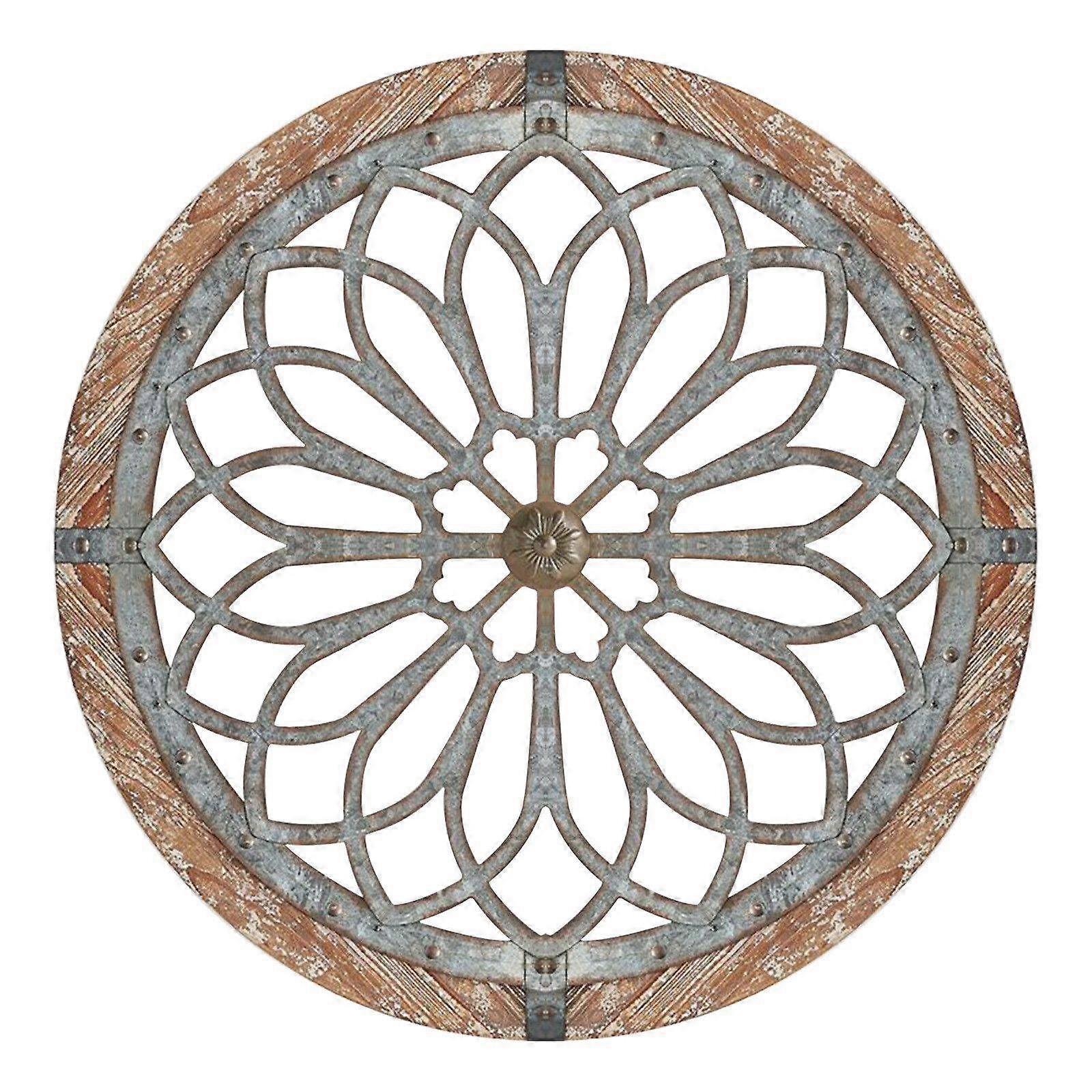 40cm Rustic Round Decorative Large Wall Decorations with Wood Frame for Living Room Bedroom Kitchen Entryway Decor
