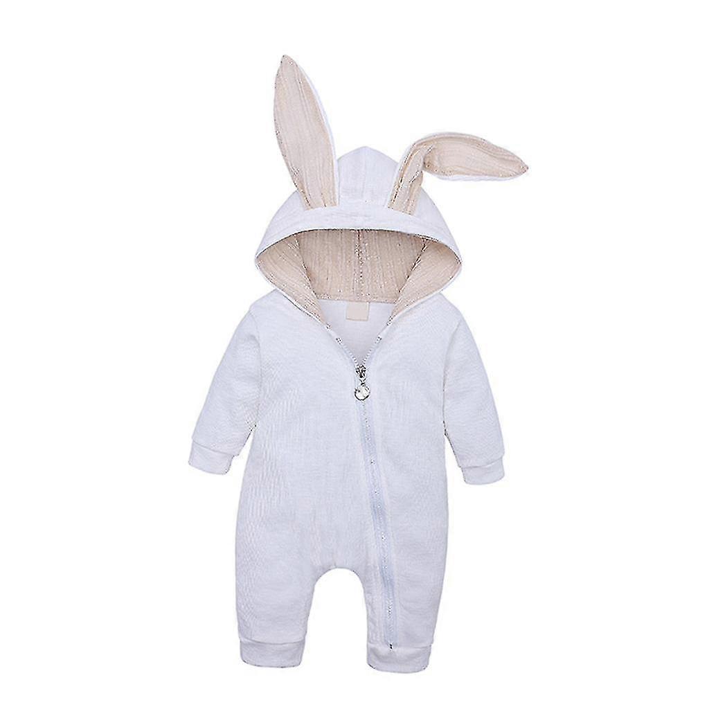 כותנה אוזן גדולה ארנב רוכסן אוברול בגדים מטפסים לבן (6-9 חודשים)