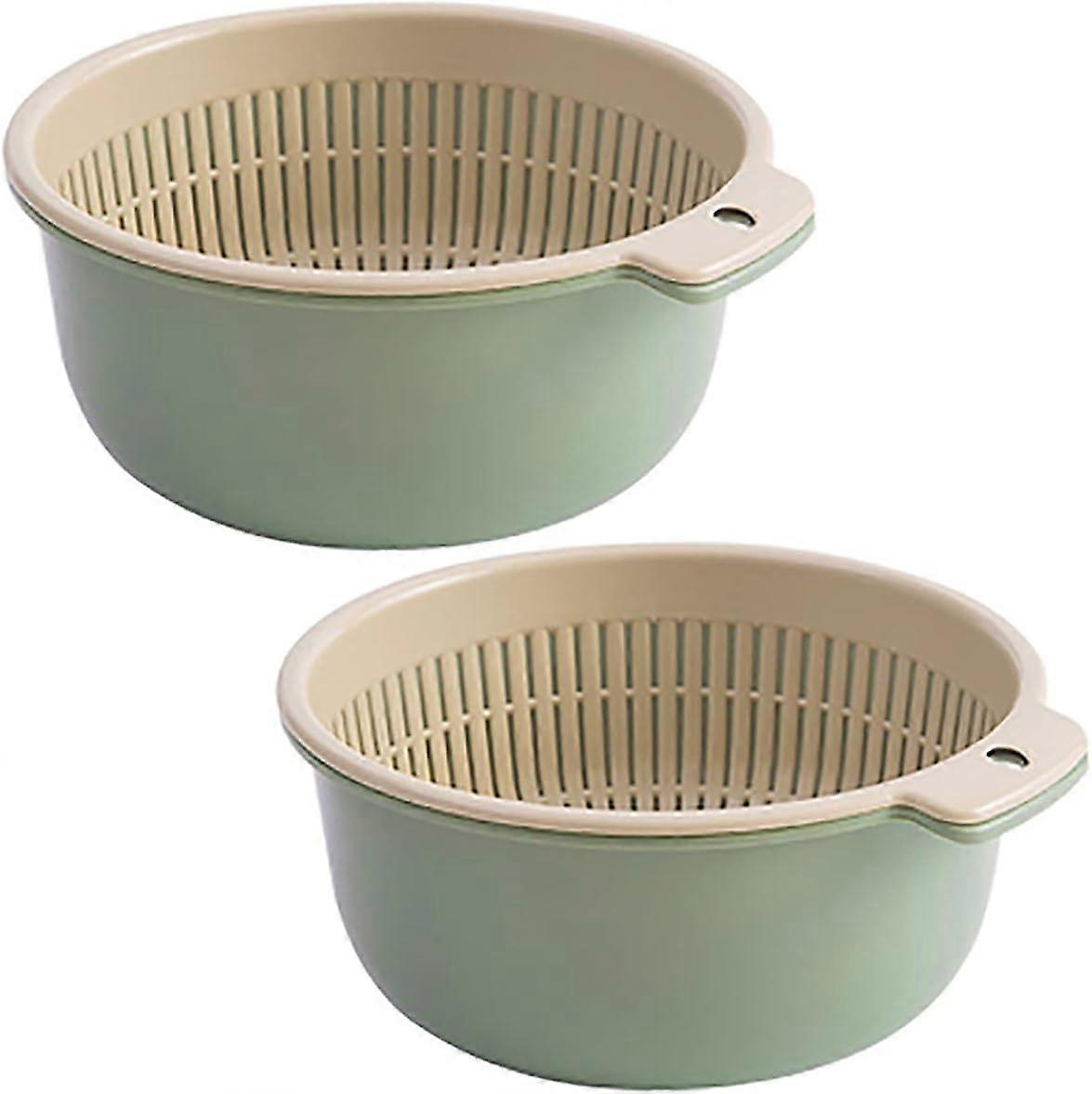 2 In 1 Kitchen Colander 2 Pieces Double Layer Drain Basin Colander Draining Set Bowls Sieve Round Basin Food Colander Bowl Strainer Plastic Washing Bo