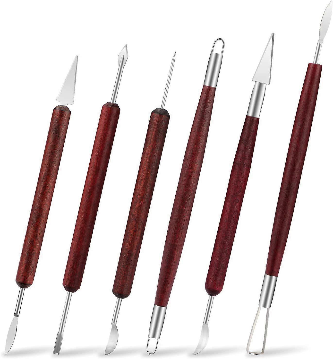 6 pieces set of clay sculpture tools Kit of clay pottery tools with wooden handle
