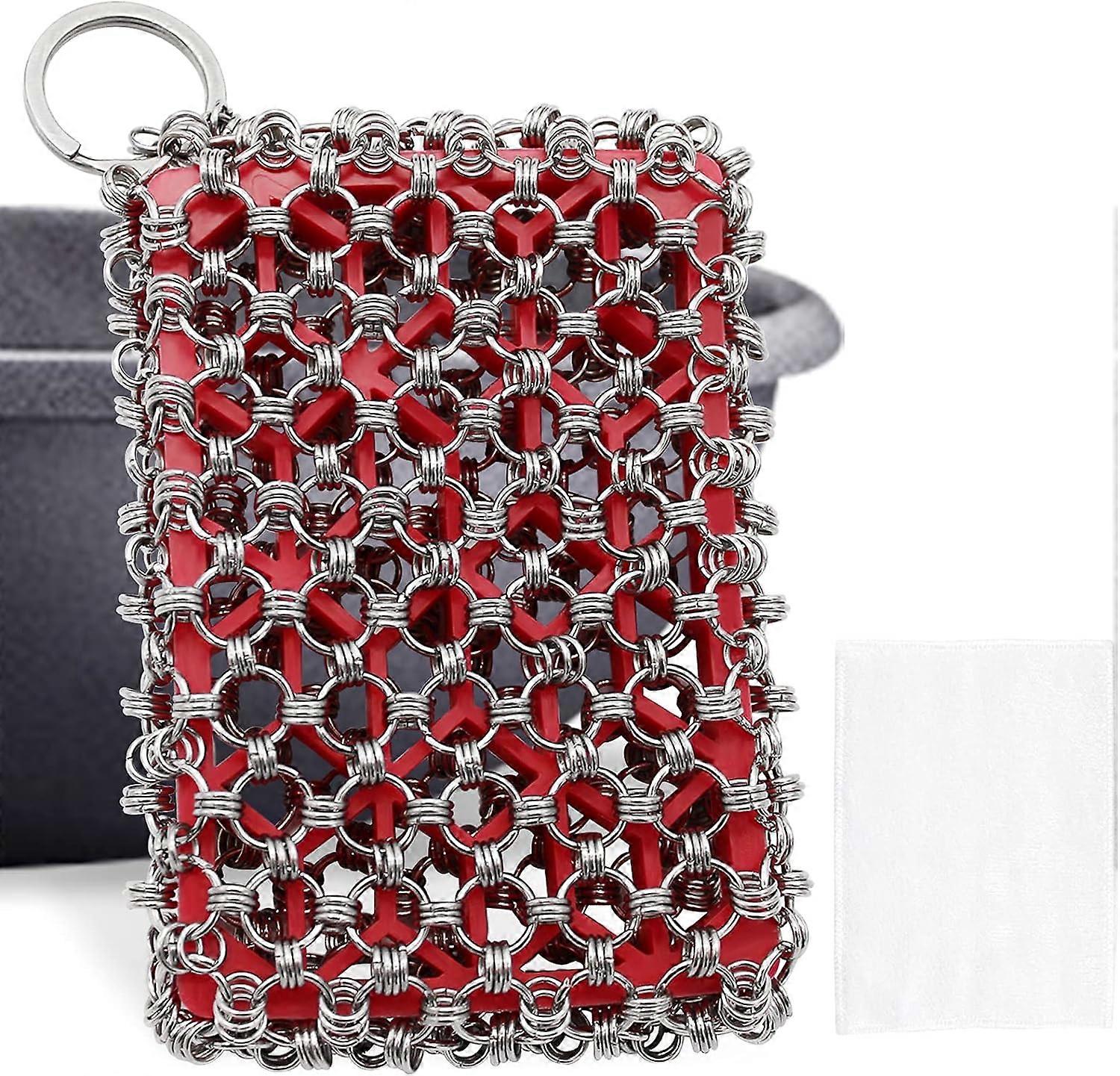منظف مقلاة من الحديد الزهر Chainmail Scrubber مع إدراج سيليكون ، 316 سلسلة من الفولاذ المقاوم للصدأ