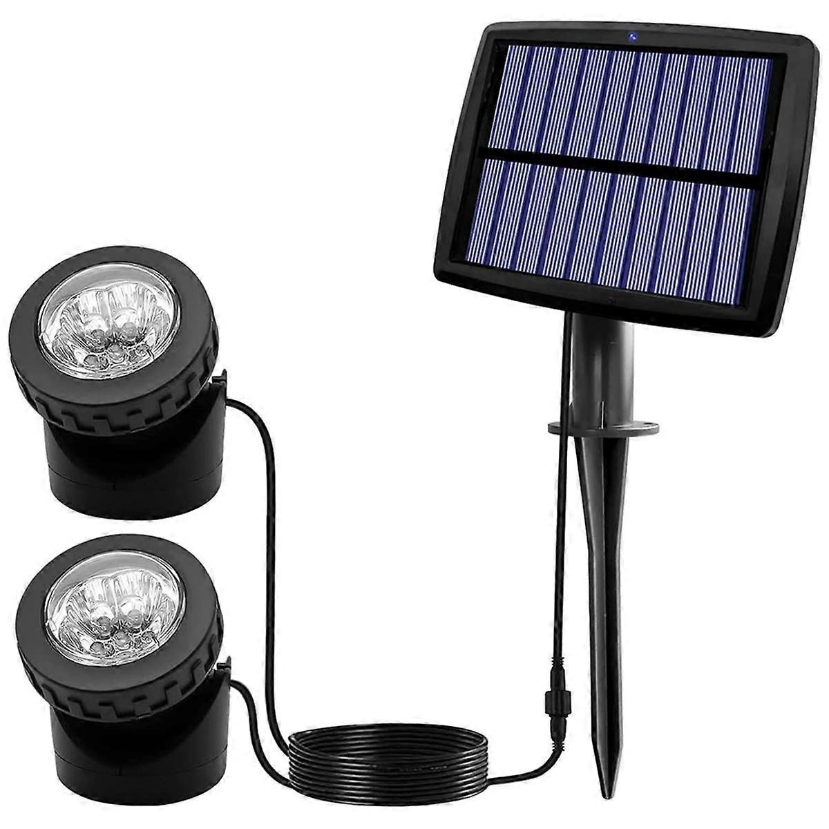 Projecteurs d’étang solaires, lumières sous-marines solaires à LED avec double éclairage de paysage sous-marin étanche A
