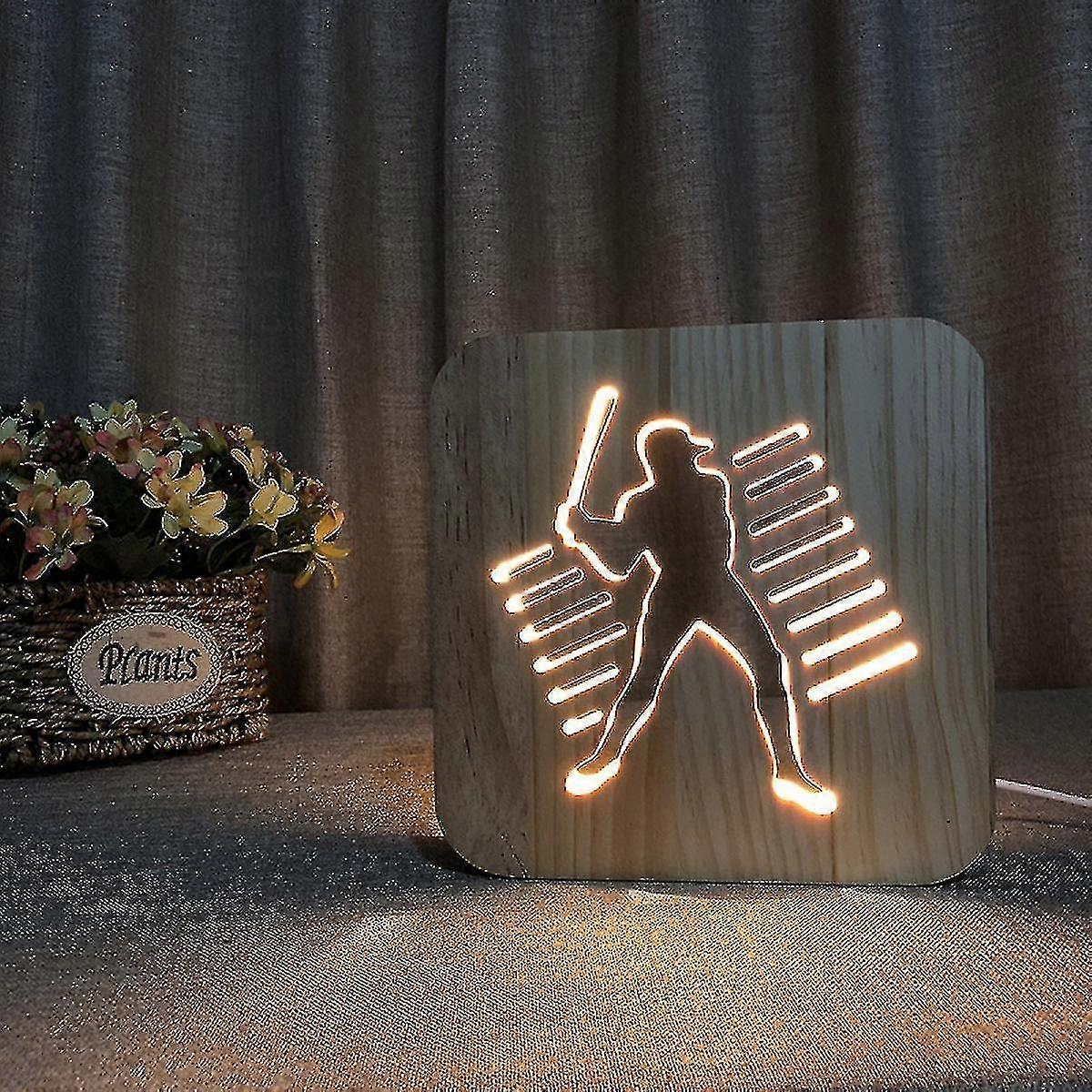 Light Bulb Night Light For Baseball Wooden 3d Lamp Creative Wooden Light