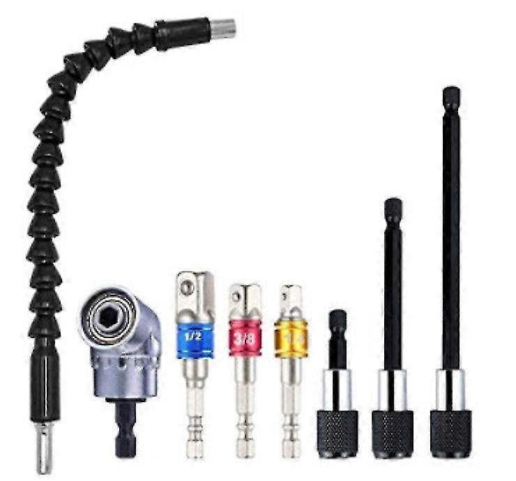 8pcs Flexible Drill Bit Socket Tool, Bendable Drill Bit Extension, 3pcs Drill Bit Holder, 1/4 3/8 1/2" Universal Socket Adapter Set