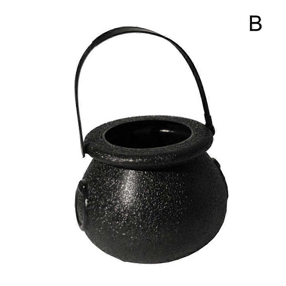 Halloween Candy Kettle Mini Plastic Witch Cauldron Candy Pot Hanging Buckets with Handle for Party
