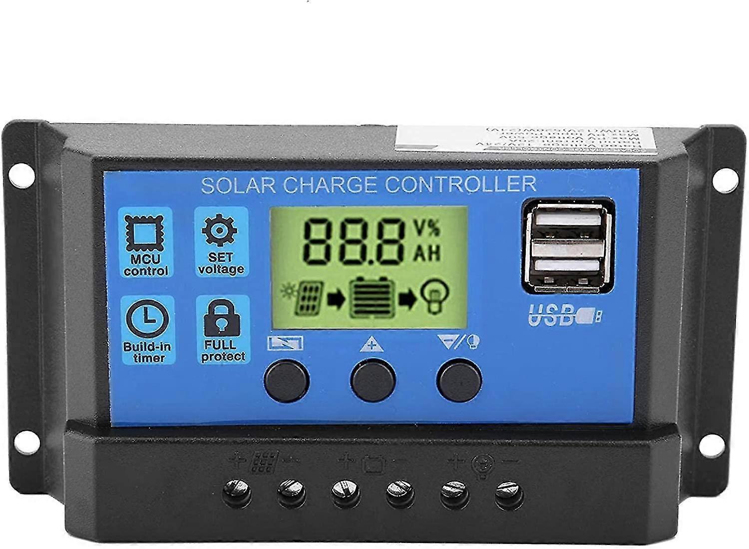 12V/24V PWM Regulator Charge Controller Solar Panel Charge Controller with Dual USB and LCD Display 10A/20A/30A(YJSS-10A)