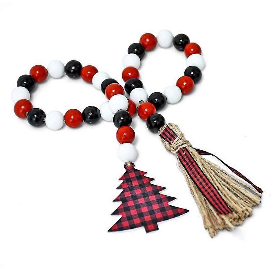 Christmas Wooden Bead Garland with Tree Tag Linen Tassel Xmas Hanging Decor for Home Xmas Farmhouse Tiered Tray Fireplace Dcor