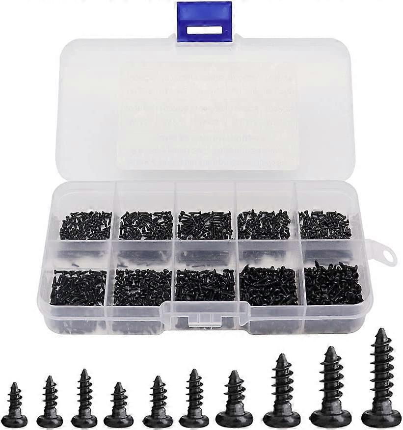 1000Pcs Round Head Self Tapping Screws Set Black M1 M1.2 M1.4 M1.7 Phillips Head DIY Mini Screw Set with Box