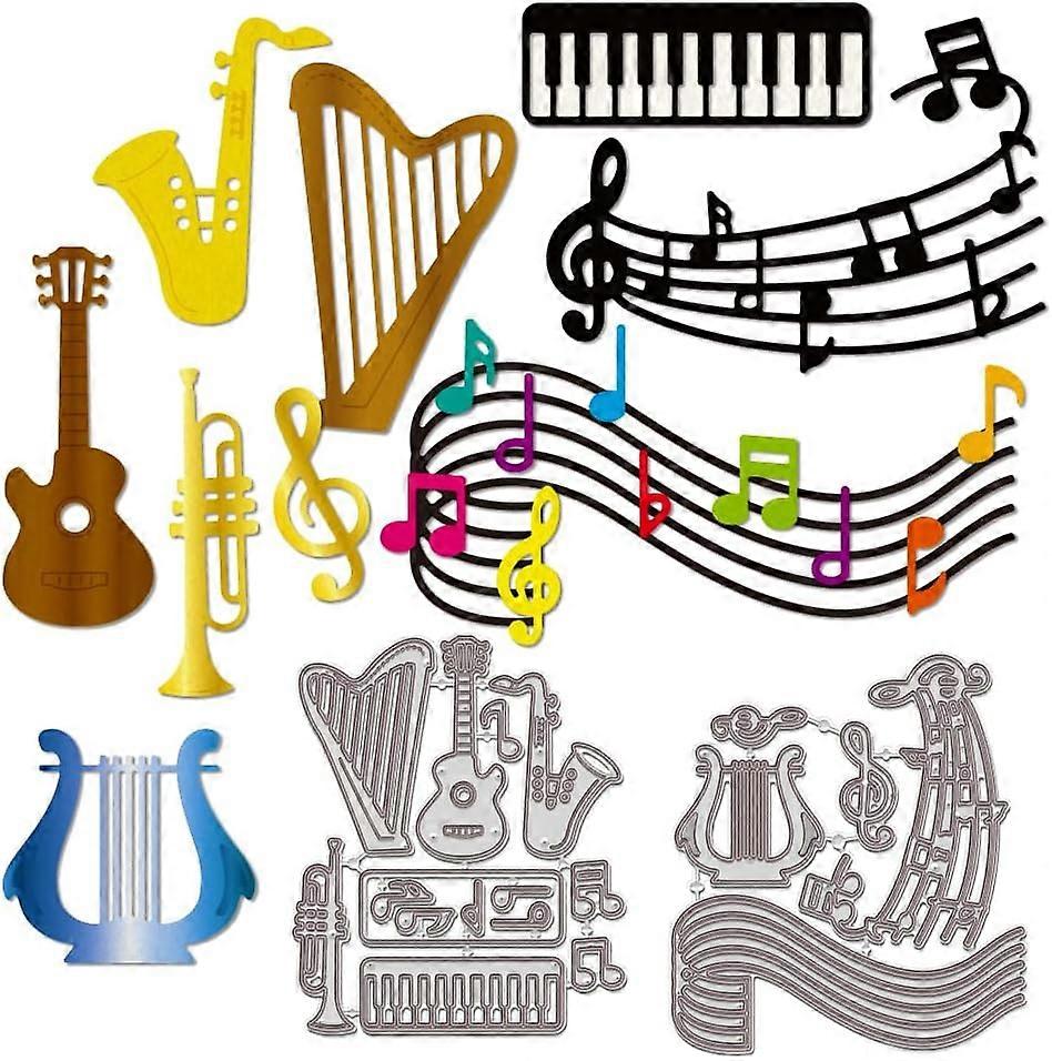 2Pcs Metal Music Note Die Cuts for Card Making Mixed Musical Instruments Theme Cutting Dies Cut Stencils Musical Guitar Embossing Stencil for Card Mak