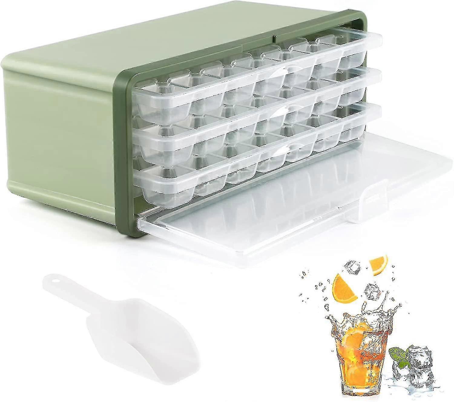 Ice Cube Trays With Lid And Bin, Set Of 3 Ice Cube Mold With Ice Bucket And Ice Scoop