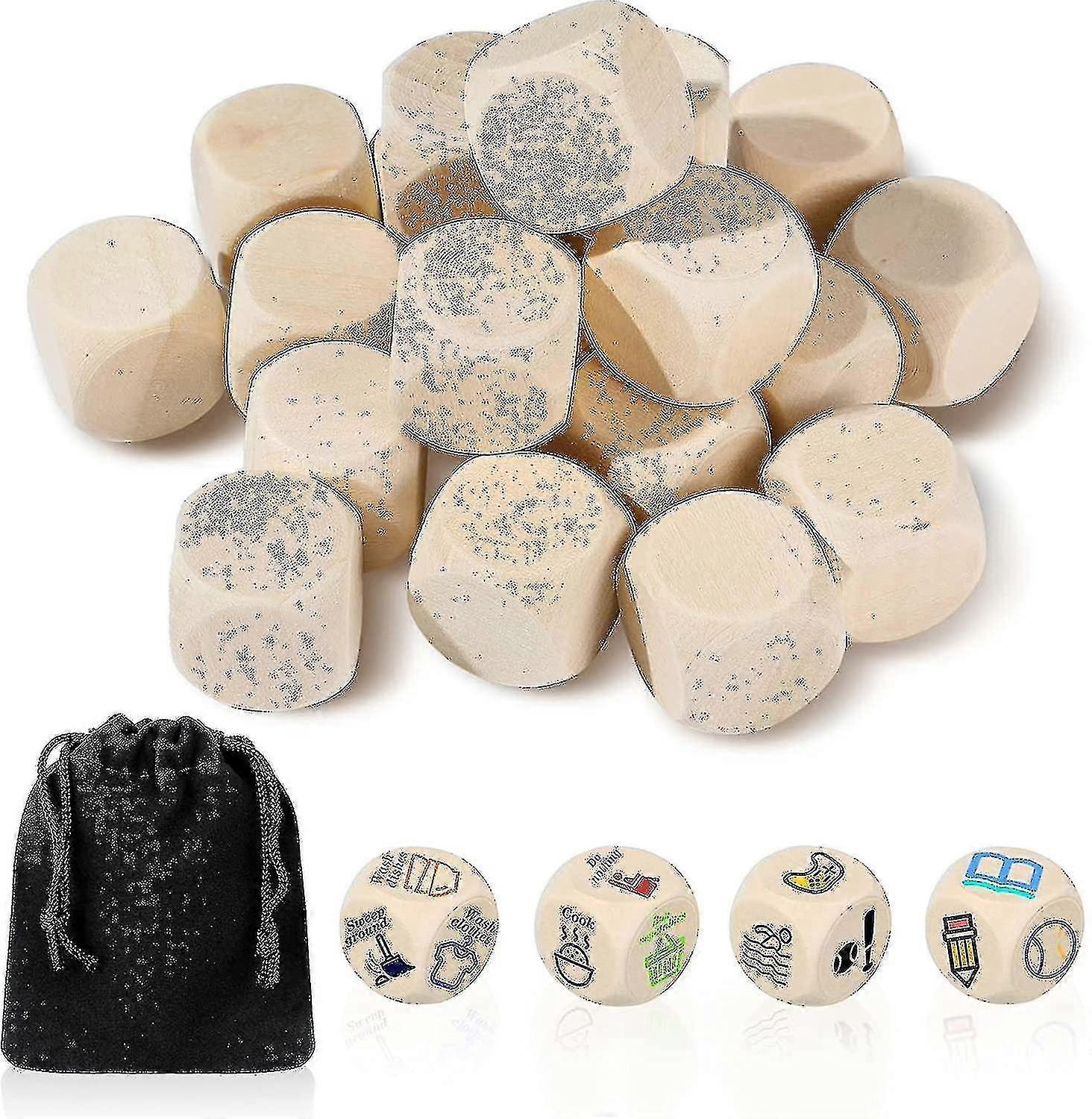 20 Pieces Diy Blank Plain Wooden Dice With 6-sided Wooden Blocks20 Mm