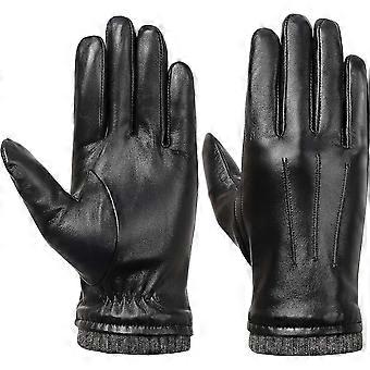 Men's Genuine Black Leather Gloves. Touchscreen Texting Fleece Lined Sheepskin