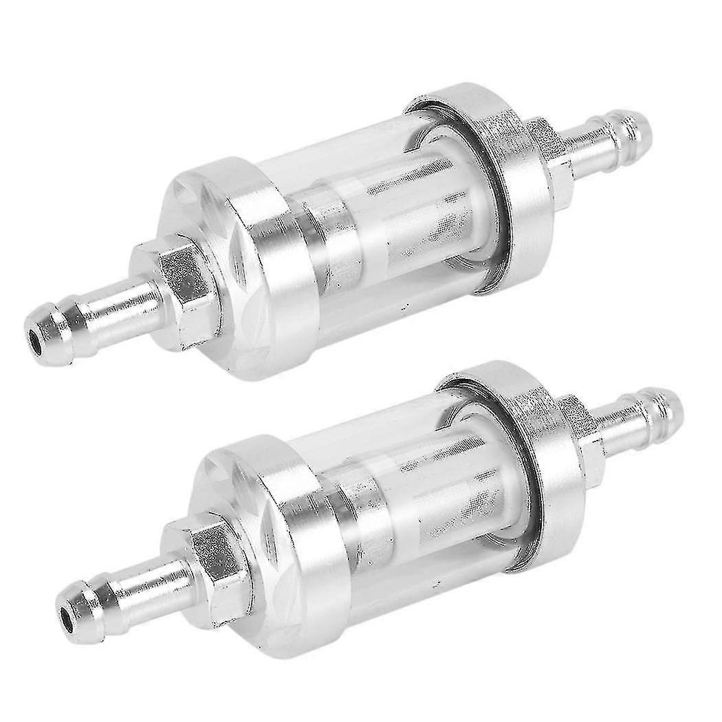 2x Universal Chrome Glass Fuel Petrol Crude Oil Engine Inline Filter 5/16 Inch 8mm Silver For Motor Cy