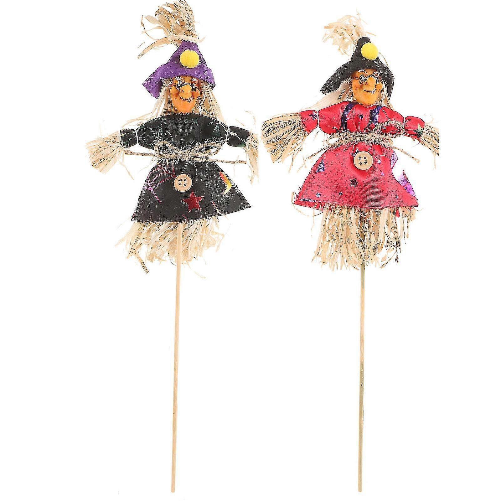 2pcs Witch Scarecrows With Stick Halloween Scarecrows Decor Garden Scarecrows Stakes